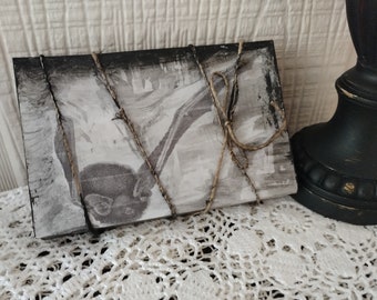 Gothic Bat Painted Distressed Aged OOAK Decor Book - Twine Tied - Halloween - Black Gray