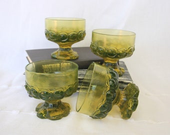 Vintage Franciscan Madeira Citron Green Glass Champagne Sherbet Dishes, Dessert Glasses, Set of 4