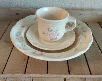 Vintage Pfaltzgraff Tea Rose - 3 Piece Place Setting - Soup Bowl, Cup, Saucer