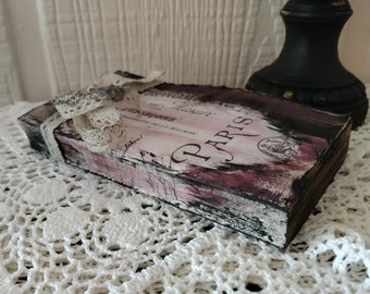 Gothic Paris Butterfly Painted Distressed Aged OOAK Decor Book - Lace Tied - Halloween