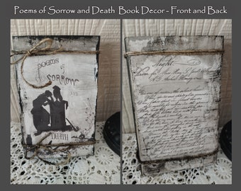 Gothic Poems of Sorrow and Death Painted Distressed Aged OOAK Decor Book - Twine Tied - Halloween