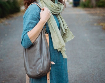 Slouchy Sanko Bag- Leather Bucket Bag- Crossbody Bag- Yellow Leather- Green Bag