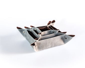 Nesting Leather Catch All Set- Leather valet- leather organizer- nesting bowls- leather gift set- Catch All