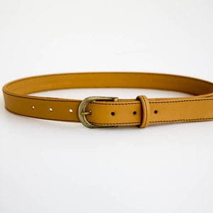 Mustard Leather Belt Thin Handmade Belt image 5