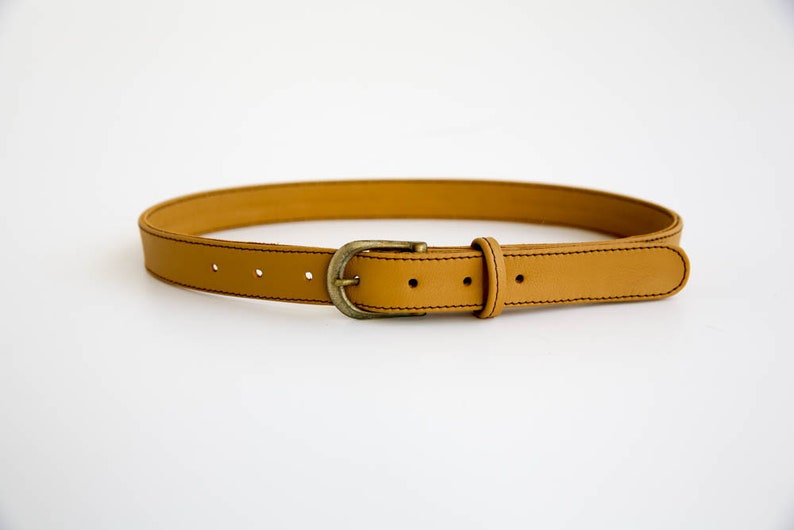 Mustard Leather Belt Thin Handmade Belt image 5