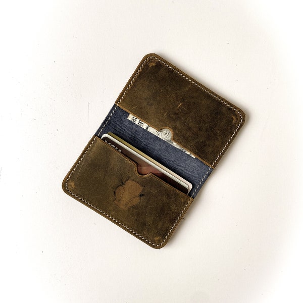 Portefeuille de poche de carte- Portefeuille de carte en cuir- Portefeuille minimal marron- Portefeuille en cuir marron- Portefeuille de carte marron