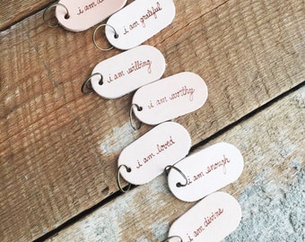 Mantra Keychain- Leather Mantra Keychain- Affirmation Keychain