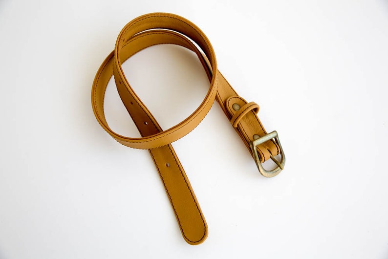 Mustard Leather Belt Thin Handmade Belt image 2