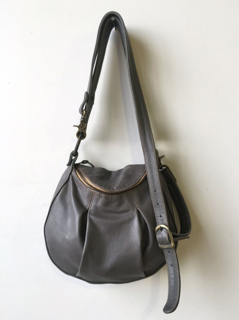 Grey Leather Handbag made to order bag pleated leather bag grey leather bag littlewings designs crossbody leather bag image 3