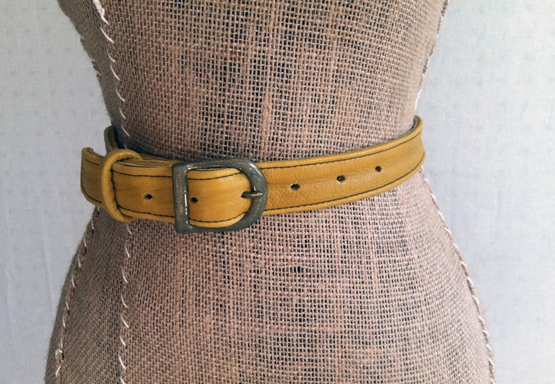 Mustard Leather Belt Thin Handmade Belt image 4