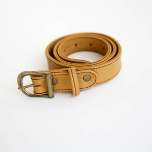 Mustard Leather Belt Thin Handmade Belt image 1