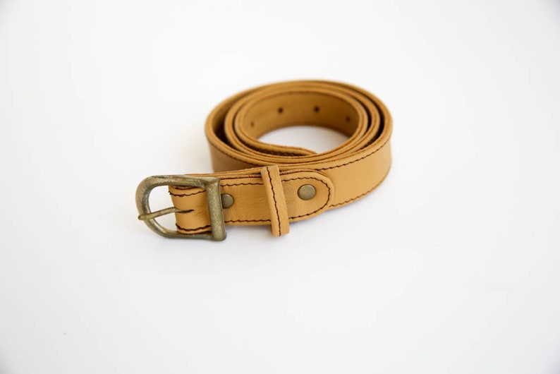 Mustard Leather Belt Thin Handmade Belt image 1