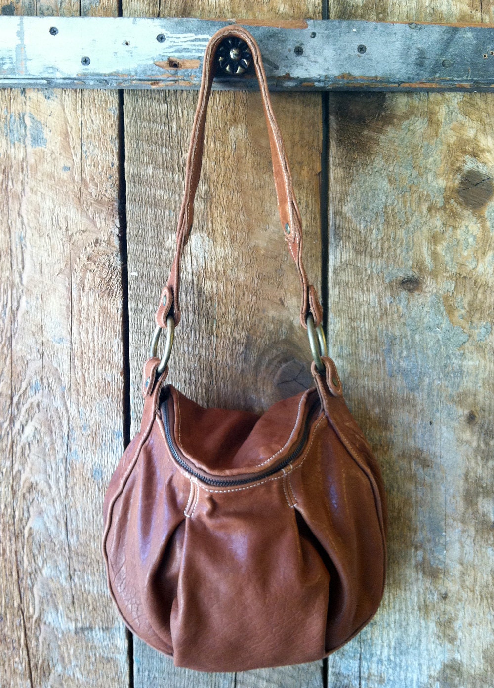 Brown Leather Handbag Pleated Leather Purse Etsy