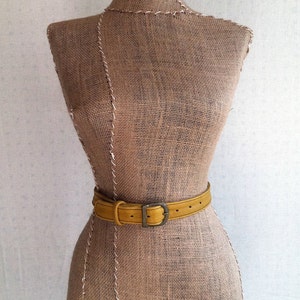 Mustard Leather Belt Thin Handmade Belt image 3