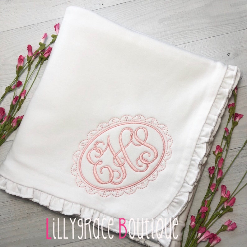 Monogram Ruffle Baby Blanket