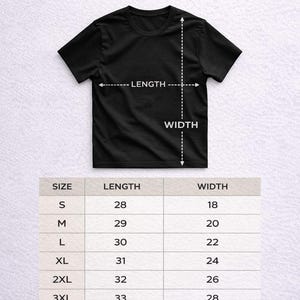 Puede incluir: Tabla de tallas de camiseta unisex Bella + Canvas 3001 negra. La tabla muestra las medidas de largo y ancho en pulgadas para las tallas S a 3XL. El largo var&iacute;a de 71 a 84 cm, y el ancho de 46 a 71 cm.