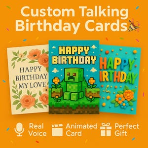 マインクラフトバースデーカード、カスタムトーキングビデオカード、子供向けのパーソナライズされたクリーパーギフト、アニメーションゲーマーグリーティング、デジタルビデオメッセージ