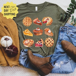 Thanksgiving Pie T-Shirt, Fall Pie Lover Tee, Holiday Dessert Sweatshirt, Watercolor Pie Medley Graphic Shirt