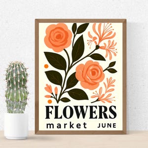 June Birth Month Flower Printable | Rose Wall Art | Digital Download Botanical Print | Birth Flower Art for Her | June Birthday Gift