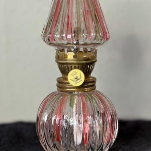 Miniature Glass Oil Lamp with Shade & Wick | Red and Green Striped Glass