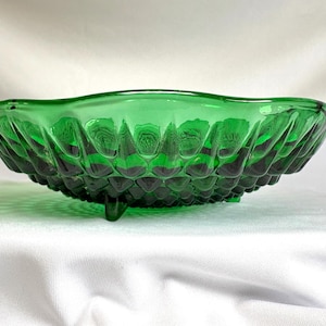 Vintage Anchor Hocking Decorative Green Glass Bowl