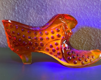 Vintage Fenton Orange Hobnail Slipper