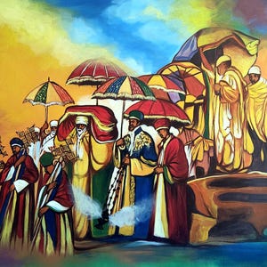 Ethiopian wall art, Timkat Procession with the Tabot,  Orthodox Canvas Art, ethiopian canvas wall art, ethiopian art painting, ethiopia ARK