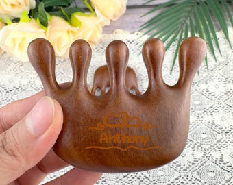 Peine de masaje de sándalo personalizado - Masajeador Gua Sha para cuero cabelludo y rostro