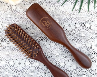 カスタムサンダルウッド頭皮マッサージブラシ：縮れ防止木製ヘアブラシ