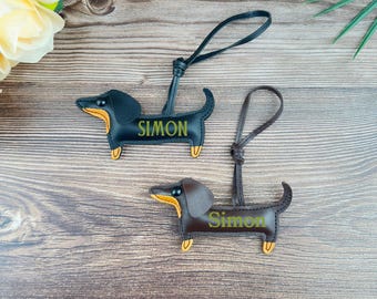 Handmade Leather Dachshund Keychain, Dog Bag Charm, Pet Lover Gift