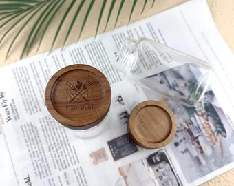 Boîte en verre gravée personnalisée : couvercle en bois hermétique, rangement de cuisine personnalisé