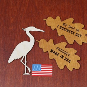 Wooden Heron Silhouette: Grey Plywood Bird Cutout for Rustic Wall Art