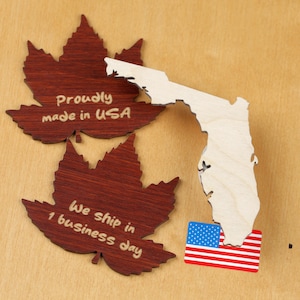 Découpe de contreplaqué non fini de l'État de Floride | Forme de carte des États-Unis à faire soi-même pour la peinture, une décoration côtière, des projets de voyage ou des présentations en classe