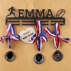 Rugby Medal Holder with Shelf - Personalized Display for Sports Awards and Trophies