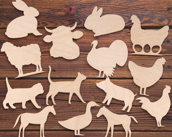 Unfinished Farm Animal Plywood Cutouts | DIY Wooden Animal Shapes for Kids Crafts, Painting, Decor & Learning