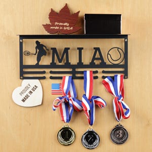 Tennis Medal Hanger with Shelf - Custom Sports Display for Awards, Memorabilia, and Trophies