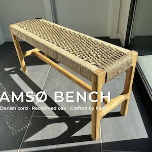 Samsø Bench – Solid Oak with Danish Cord Seat · Handmade Mid-Century Modern Wood Bench for Entryway, Bedroom · Scandinavian Woven Seating