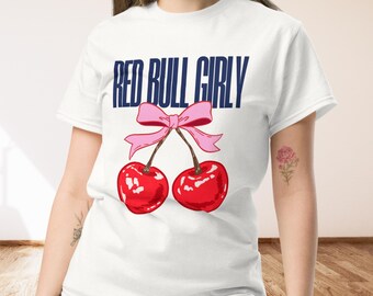 Red Bull Formel-1-T-Shirt für Mädchen – Red Bull F1 Rennwagen-Shirt – Kirschen & Schleife T-Shirt mit individuellem Design – Perfektes Outfit für Rennsportfans