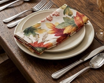 Servilletas de tela para cena Bed Bath & Beyond con estampado de hojas de otoño, juego de 8 unidades de 43 x 43 cm, NUEVAS