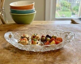 Indiana Glass Lily Pons Relish Dish Clear Pressed Glass Vintage Floral Pattern