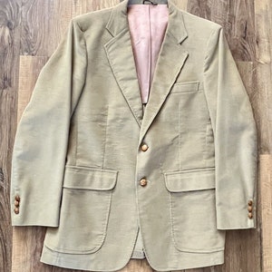 VINTAGE CORDUROY Mens Khaki Two Button Sport Coat Suit Jacket/Blazer,36