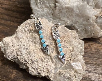 Silver Tone and Turquoise Dangle Earrings, Western Motif, Arrow, Western NEW