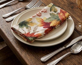 Servilletas de tela para cena Bed Bath & Beyond con estampado de hojas de otoño, juego de 4 de 43 x 43 cm, NUEVAS