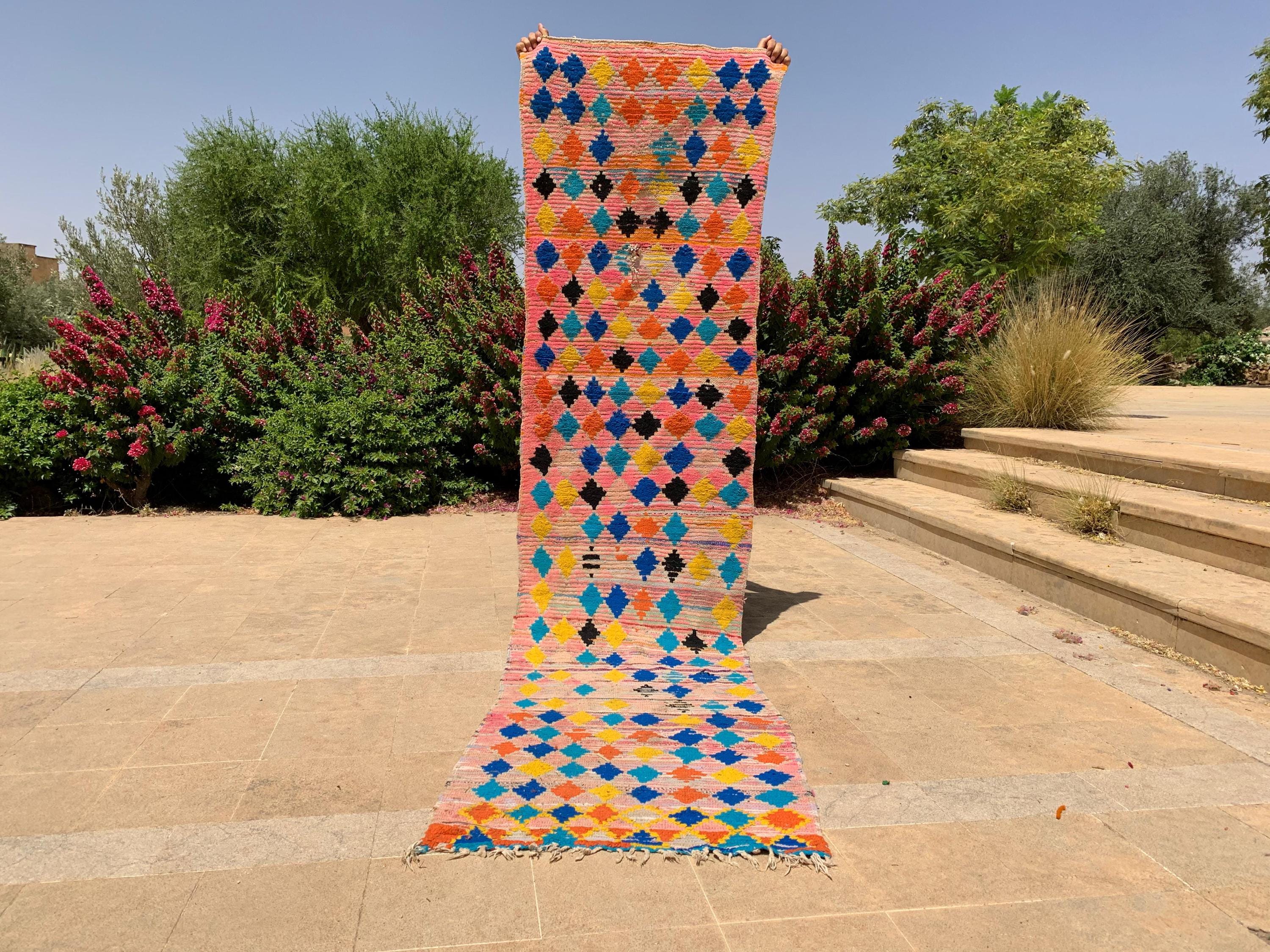 ヴィンテージ ベルベル 玄関ラグ：手織りモロッコウール、80 x 320 cm