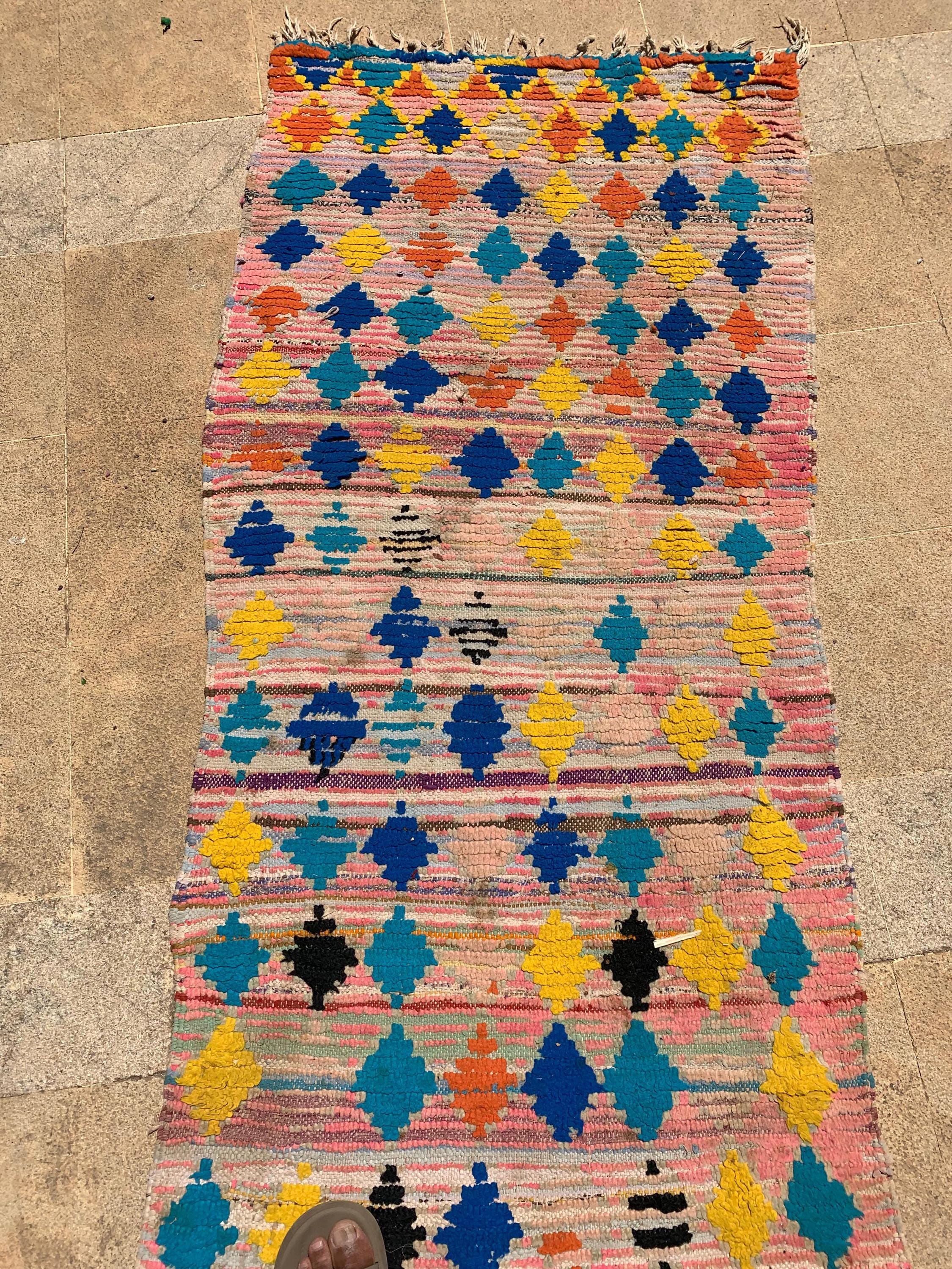 ヴィンテージ ベルベル 玄関ラグ：手織りモロッコウール、80 x 320 cm