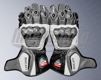 Ducati Motorcycle Leather Racing Gloves, Knuckle Armor