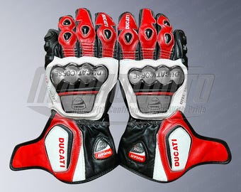 Ducati Racing Leather Motorcycle Gloves: Armored Biker Gloves