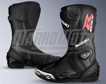 Suzuki GSX-R Leather Motorcycle Racing Boots