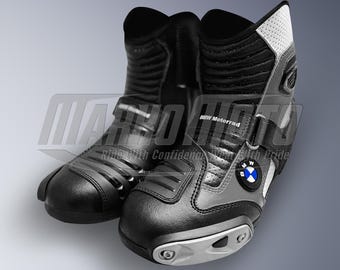 BMW Motorrad Leather Racing Boots: Black & Grey, Enhanced Ankle Support