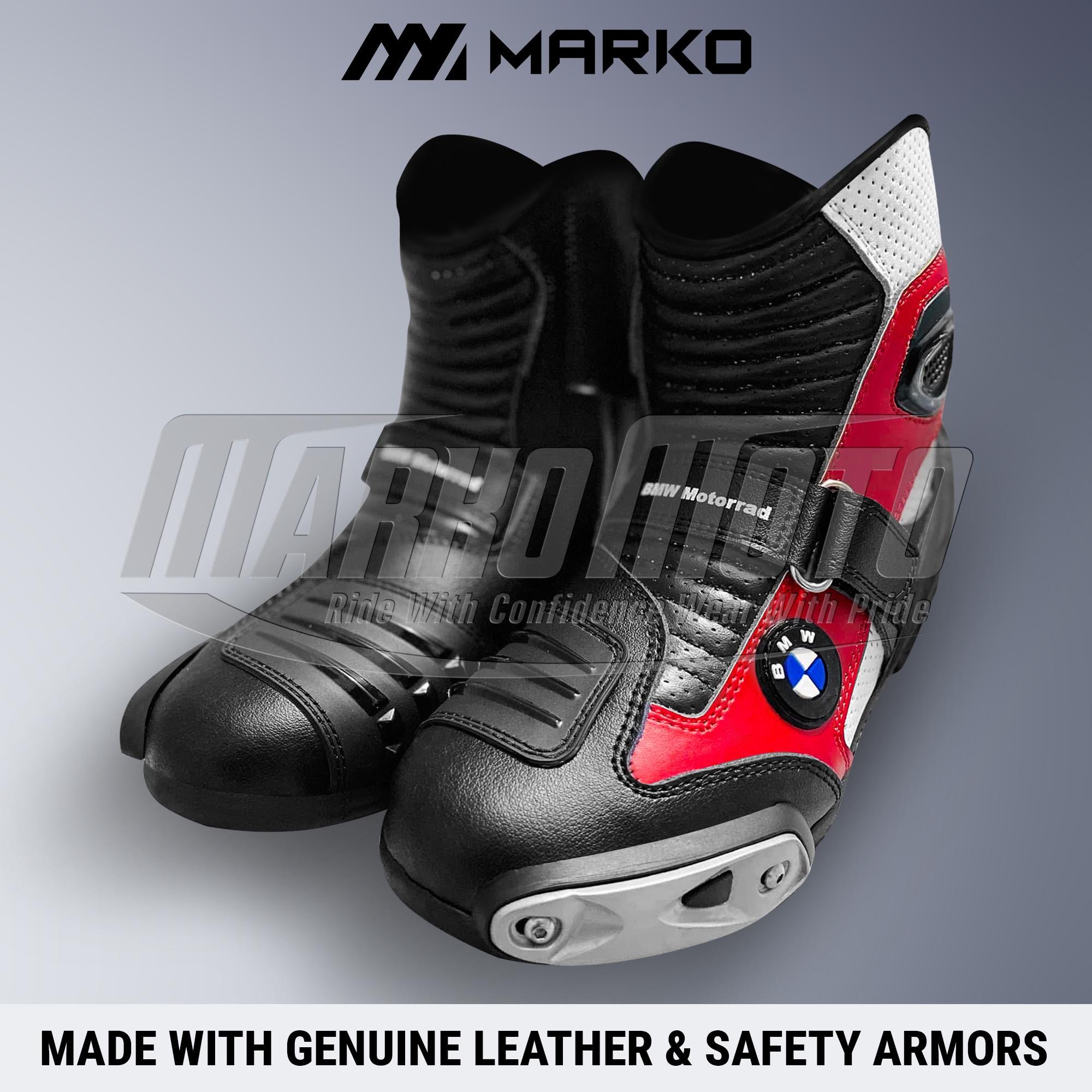 BMW Motorrad Leather Racing Boots: Black & Red, Enhanced Ankle